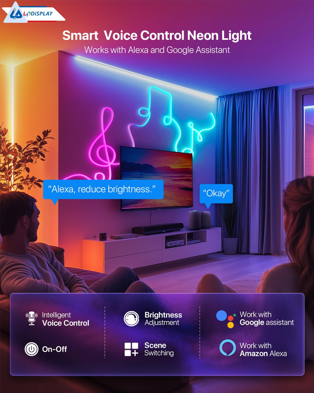 Smart Striscia LED 3 metri, RGB-IC Striscia Luminosa Cambia Colore, Sincronizzazione Musicale, Funziona con Alexa e Google Assistant, per Soggiorno, Camera da Letto, Decorazione da Parete, WiFi 2.4Ghz