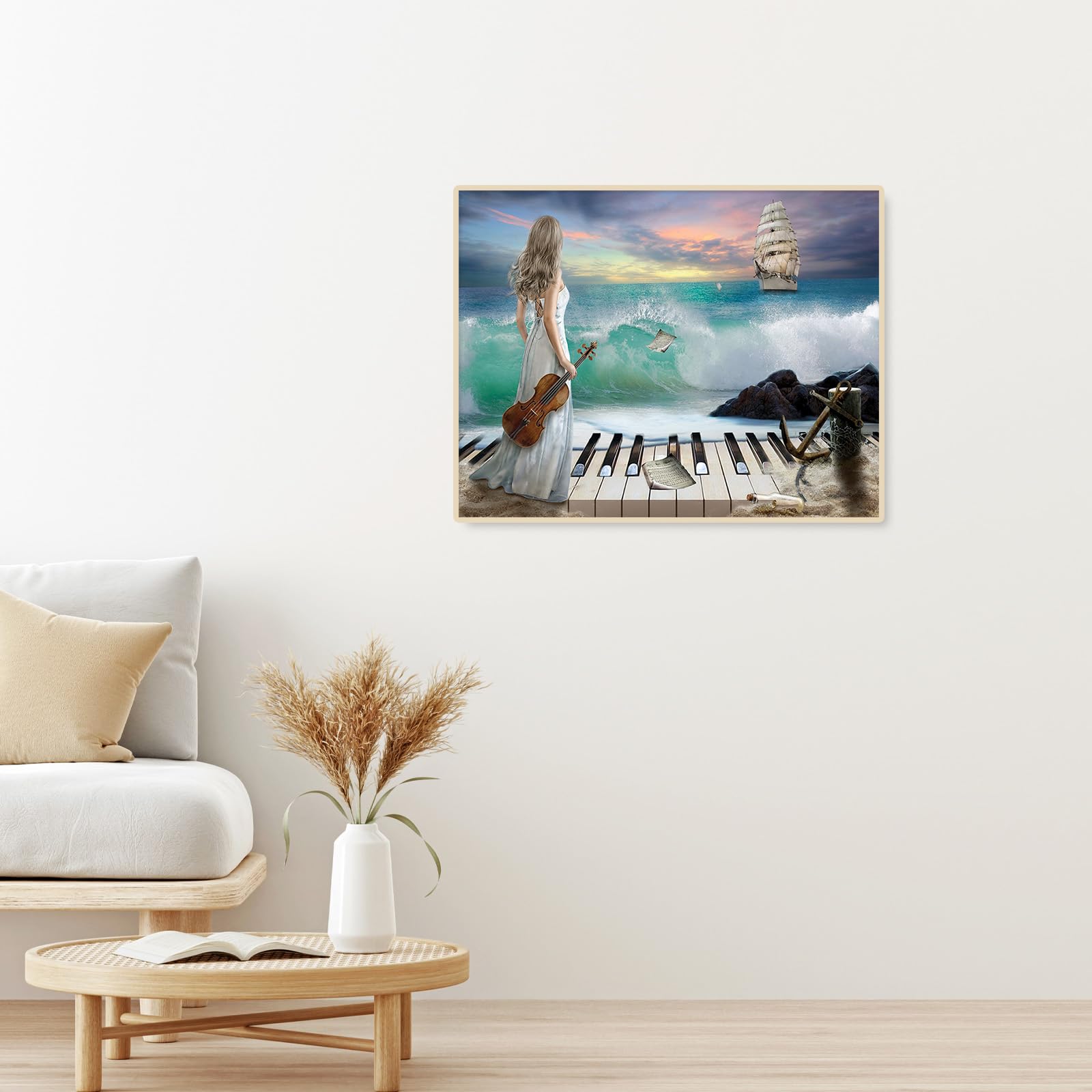 Kit 5D Diamond Painting Pianoforte Con Fiori 30x40cm - Tela Adesiva Per Mosaico Diamanti Fai Da Te - Decorazione Casa Ufficio