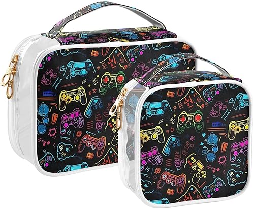 Funny Gamepad Clear Toiletry Bag for Traveling,2 Pack Makeup Cosmetic Bag with Zipper,Travel Bag for Toiletries,Travel Essentials 21215024