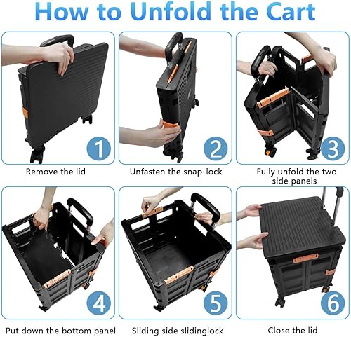 Miniatura 226 de FELICON SELORSS - Carrito plegable portátil con ruedas para subir escaleras y ruedas giratorias de 360°, mango telescópico, caja de plástico