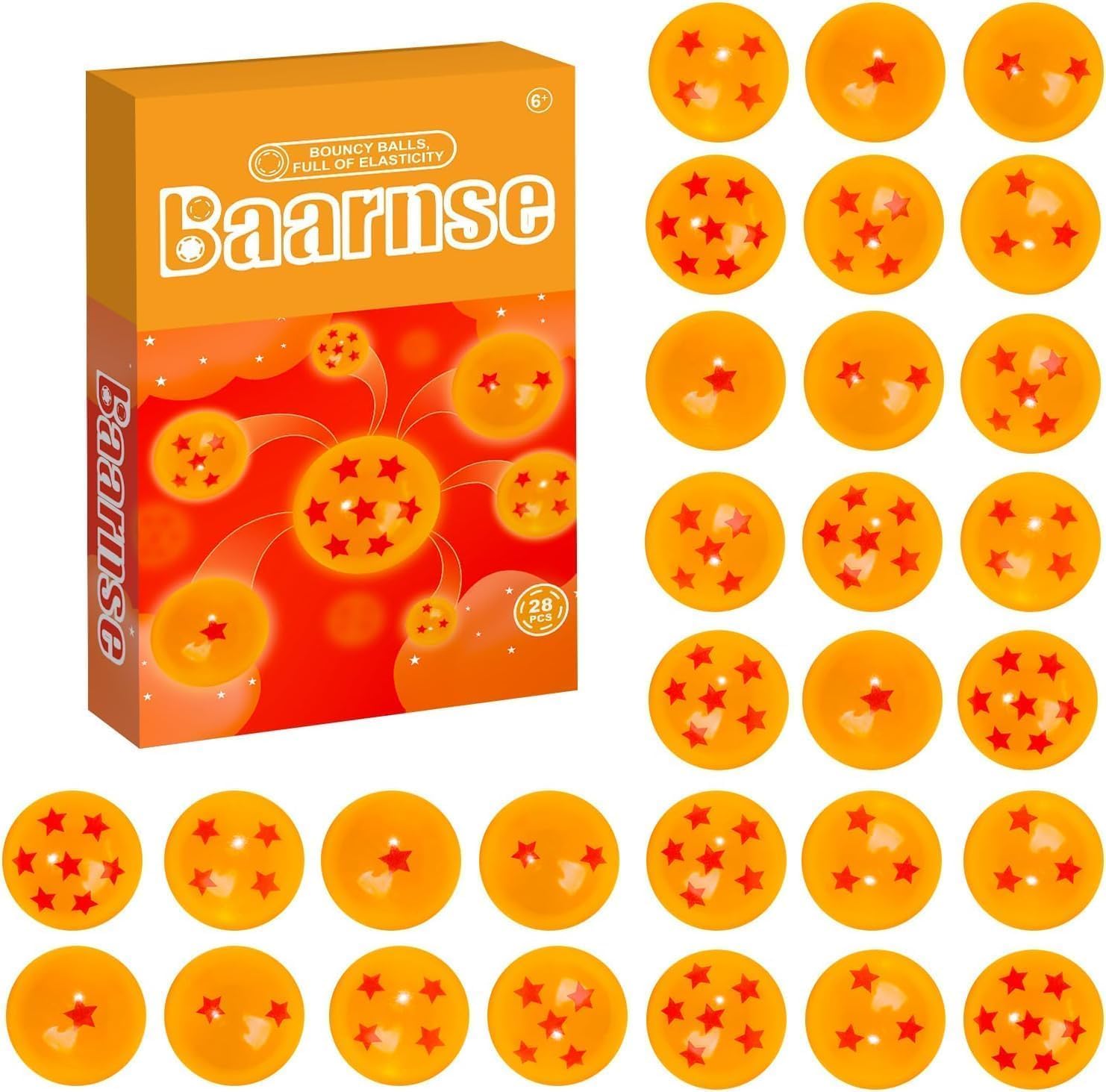 28PCS Anime Bouncy Balls, 7 Red Stars Bouncing Ball 27mm Bounce Balls Party Favors, Easter Bag Filling，Halloween, Christmas