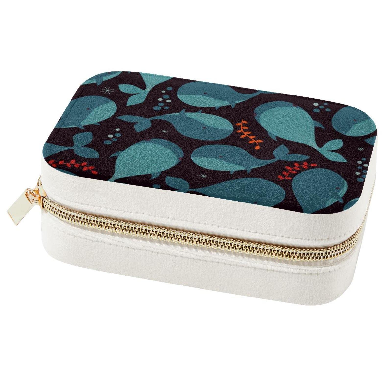 Boîte à bijoux portable baleines bleues : organiseur de voyage compact