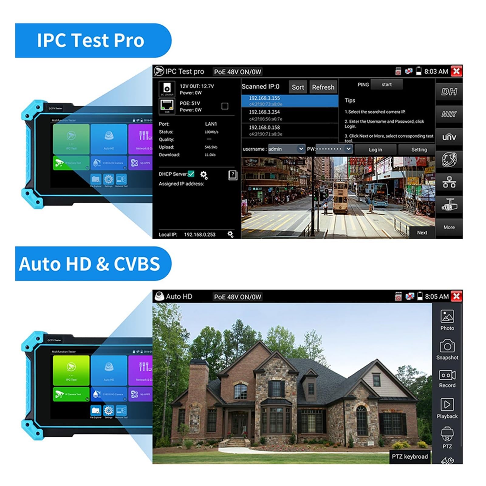 IP-Kameratester, IPC-5200Plus CCTV IPC Tester 8MP AHD CVI TVI Kamera VGA HDMI Eingang Sicherheit Überwachung Netzwerk Kabel Test(IPC-5200)