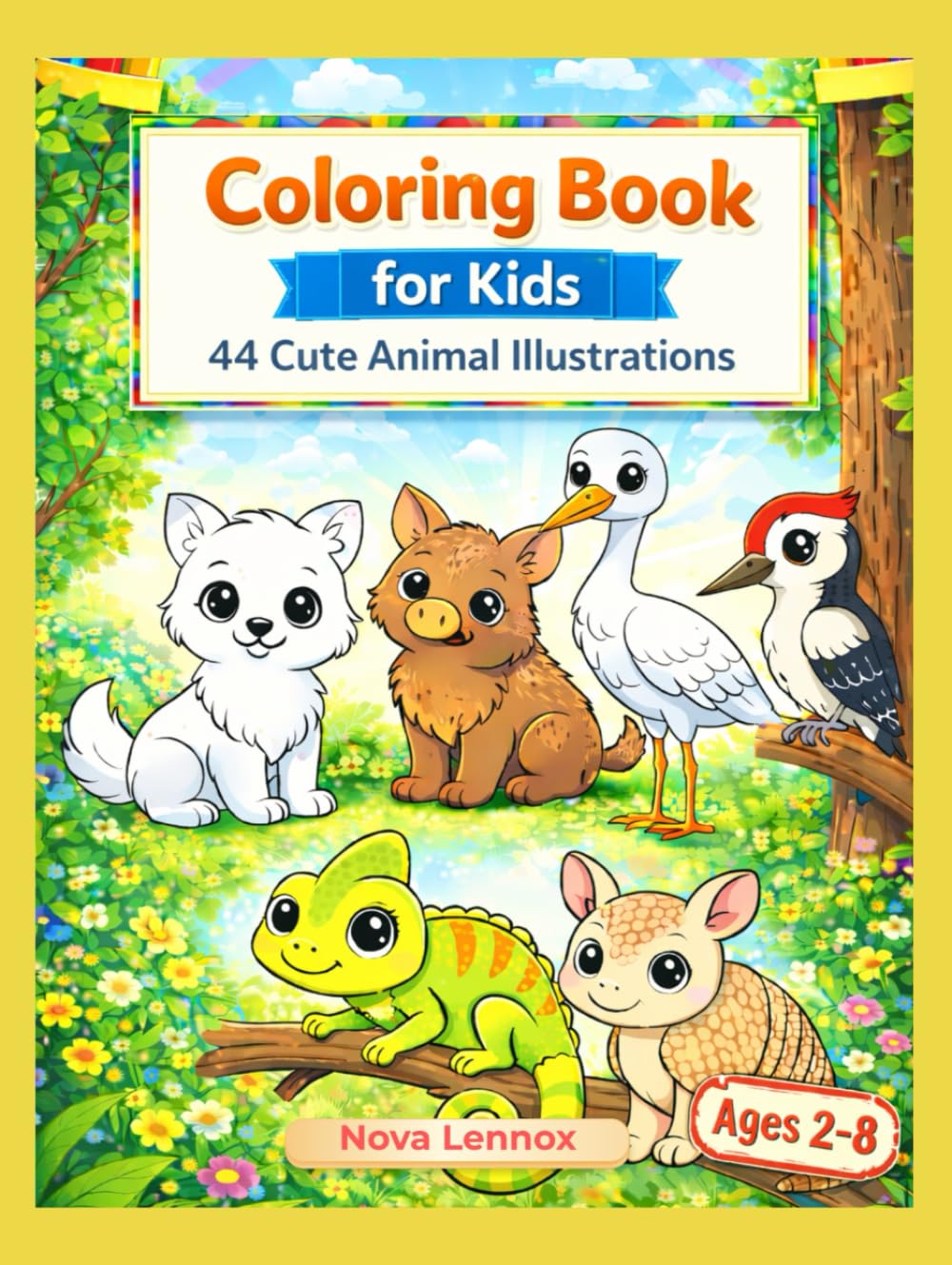 Coloring Book for Kids: 44 Cute Animal Illustrations