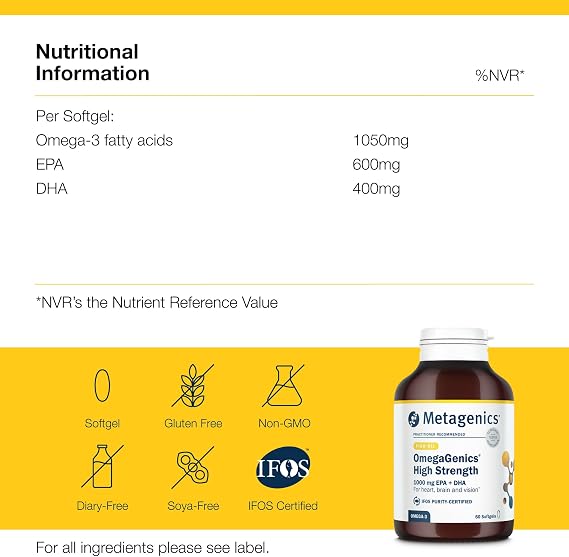 Metagenics OmegaGenics High Strength, 1000mg Omega 3 Fish Oil - 30 Capsules