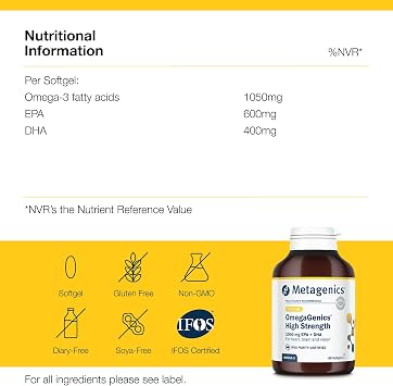 Metagenics OmegaGenics High Strength, 1000mg Omega 3 Fish Oil - 30 Capsules