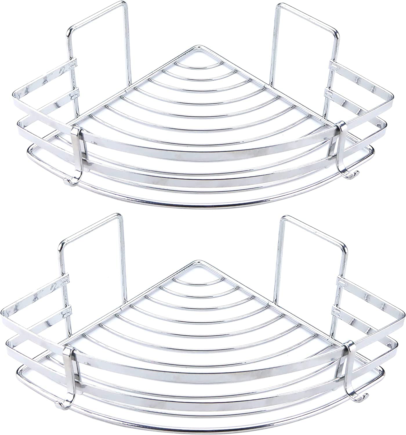 RoyalHouse Stainless Steel Corner Shower Caddy with Two Hooks Self Adhesive with Glue or Wall Mount with Screws