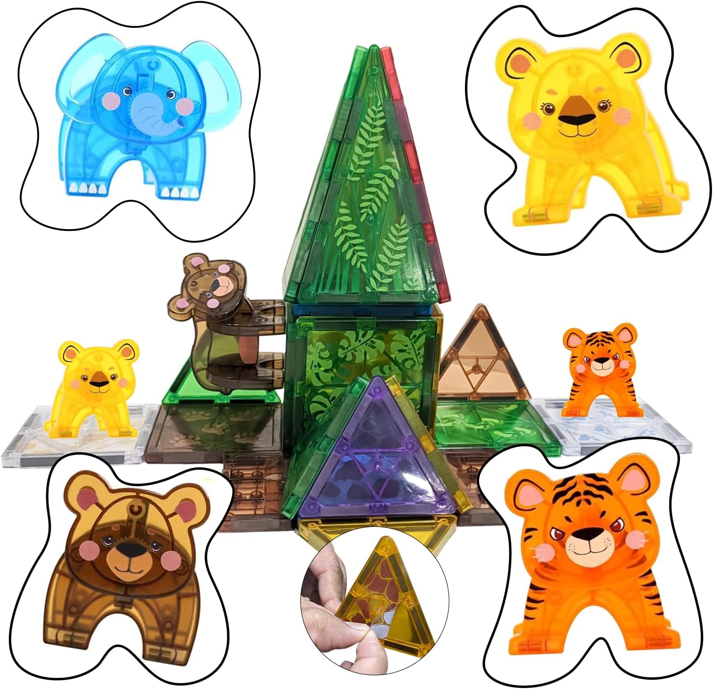 27 Pcs. Jungle Animals Magnetic Construction BlocksSet Magnet Blocks Building Toy for STEM Learning, Safari & Forest Theme, 3D Assembly Structure - Preschool STEM Toy for Kids Ages 3+