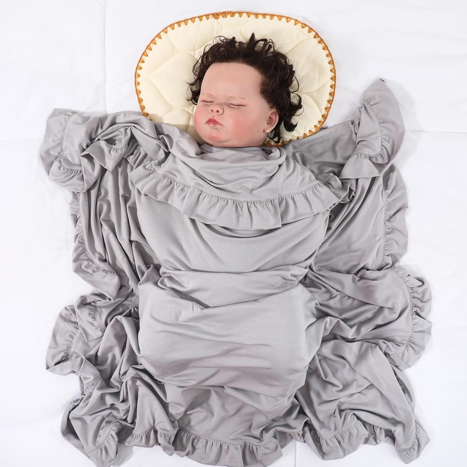 Baby Blanket for Boys,Bedding for Toddler,Ruffle Blanket for Kids,Soft,Comfy Blankets.Viscose Made from Bamboo,Size 40"x33", Grey
