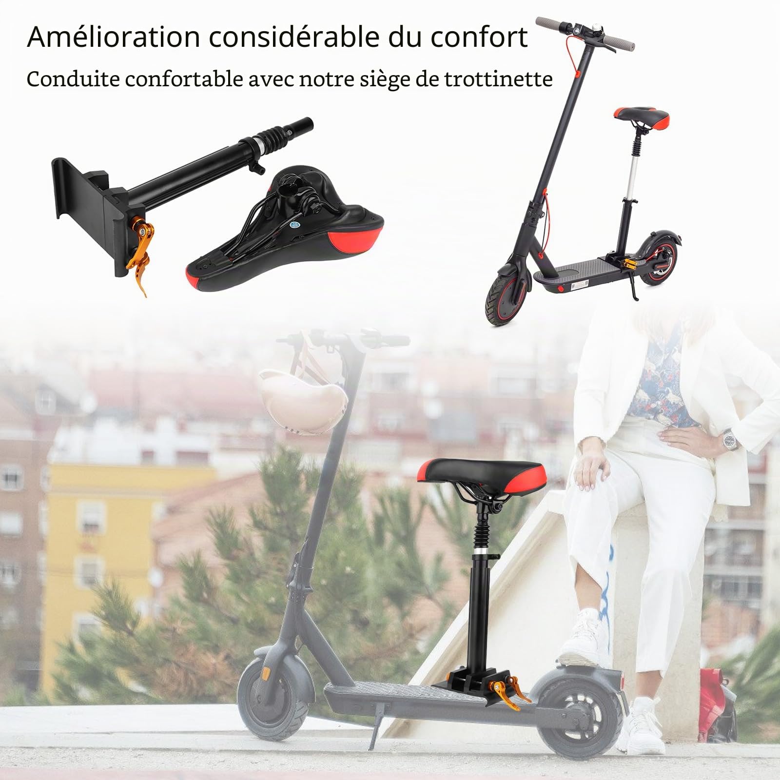 Selle confortable absorbant les chocs pour scooter électrique, installation facile, selle réglable pour scooter électrique
