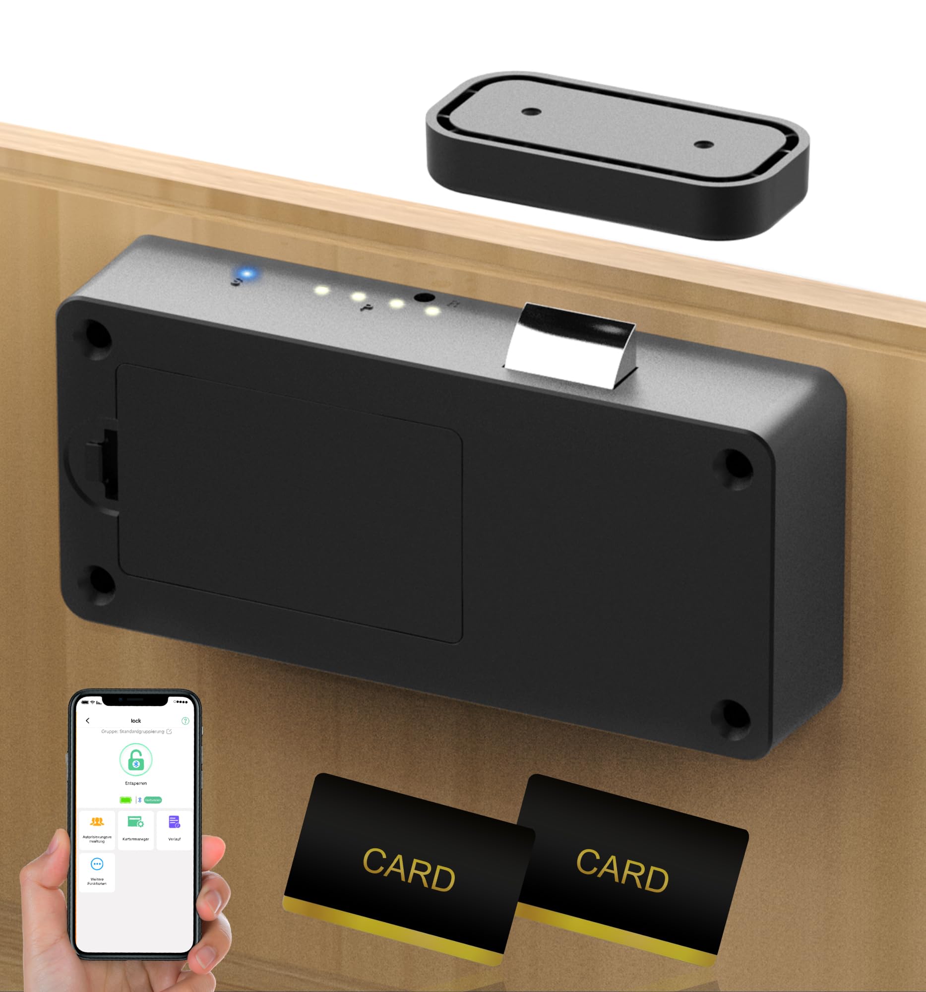 Smart Cabinet Lock, Foxlock 3 in 1 Hidden Magnetic Cupboard Locks, No Drill Adhesive Bluetooth RFID Keyless Drawer Lock, Baby Cupboard Safety Locks for Children Liquor File Desk Dresser, Black
