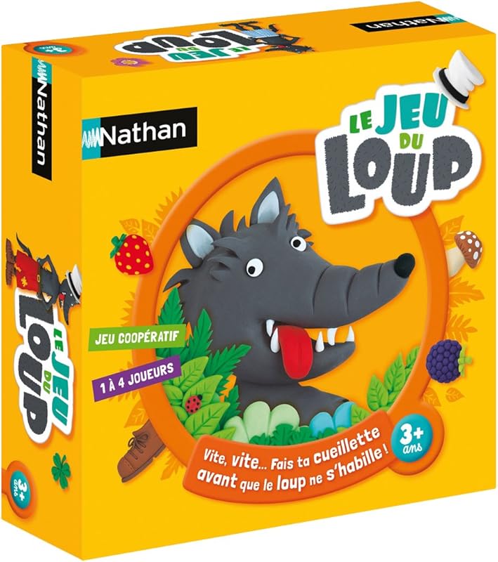 Nathan – Le jeu du Loup | Jeu de société | Coopératif pour Enfants | Fini ta Cueillette avant que le Loup soit Habillé | Premier jeu de société Amusant pour Tout-Petits | De 1 à 4 joueurs | Dès 3 ans