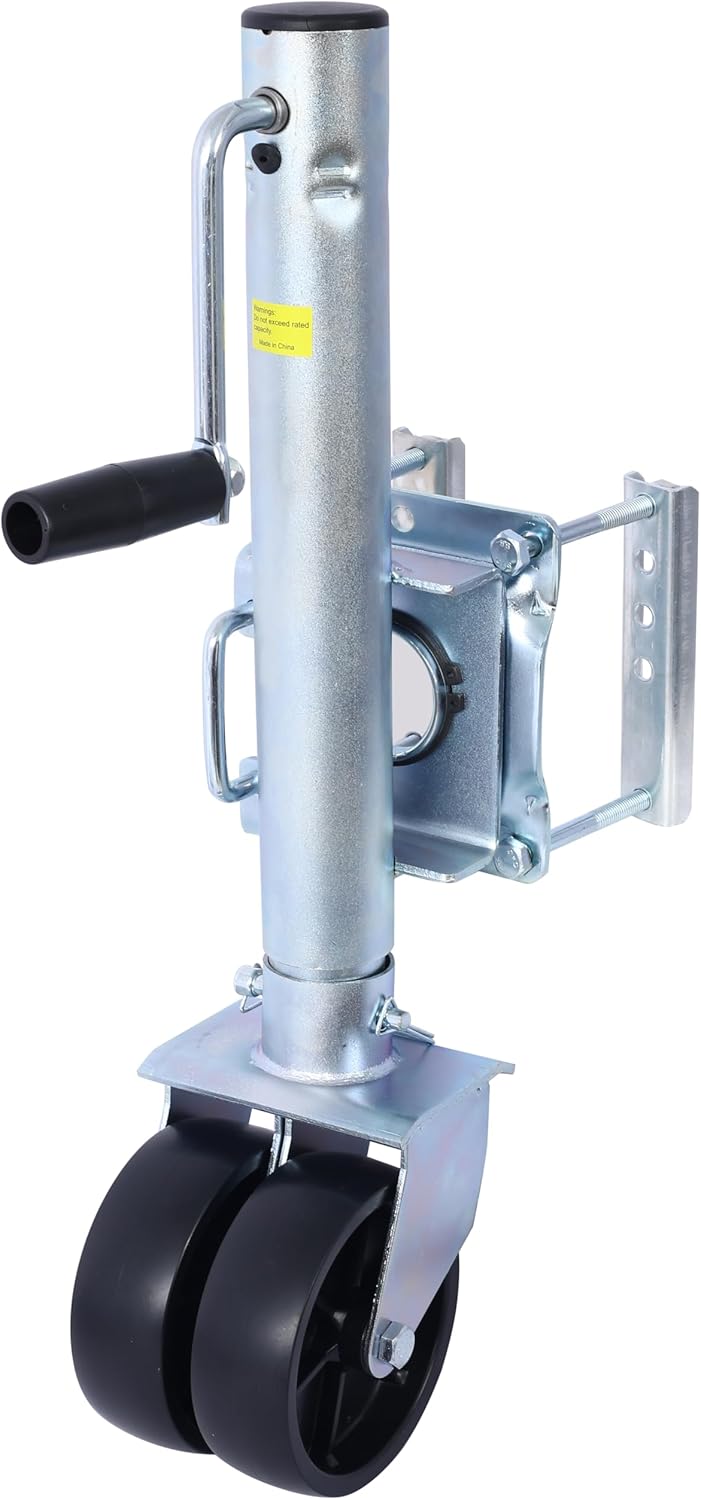 Trailer Tongue Jack with PP Wheels – 1500 lb Bolt-On Swing-Away Jack for Boat, RV, Horse & Utility Trailers – 34.5 in Height, Side-Wind Crank, Galvanized Steel