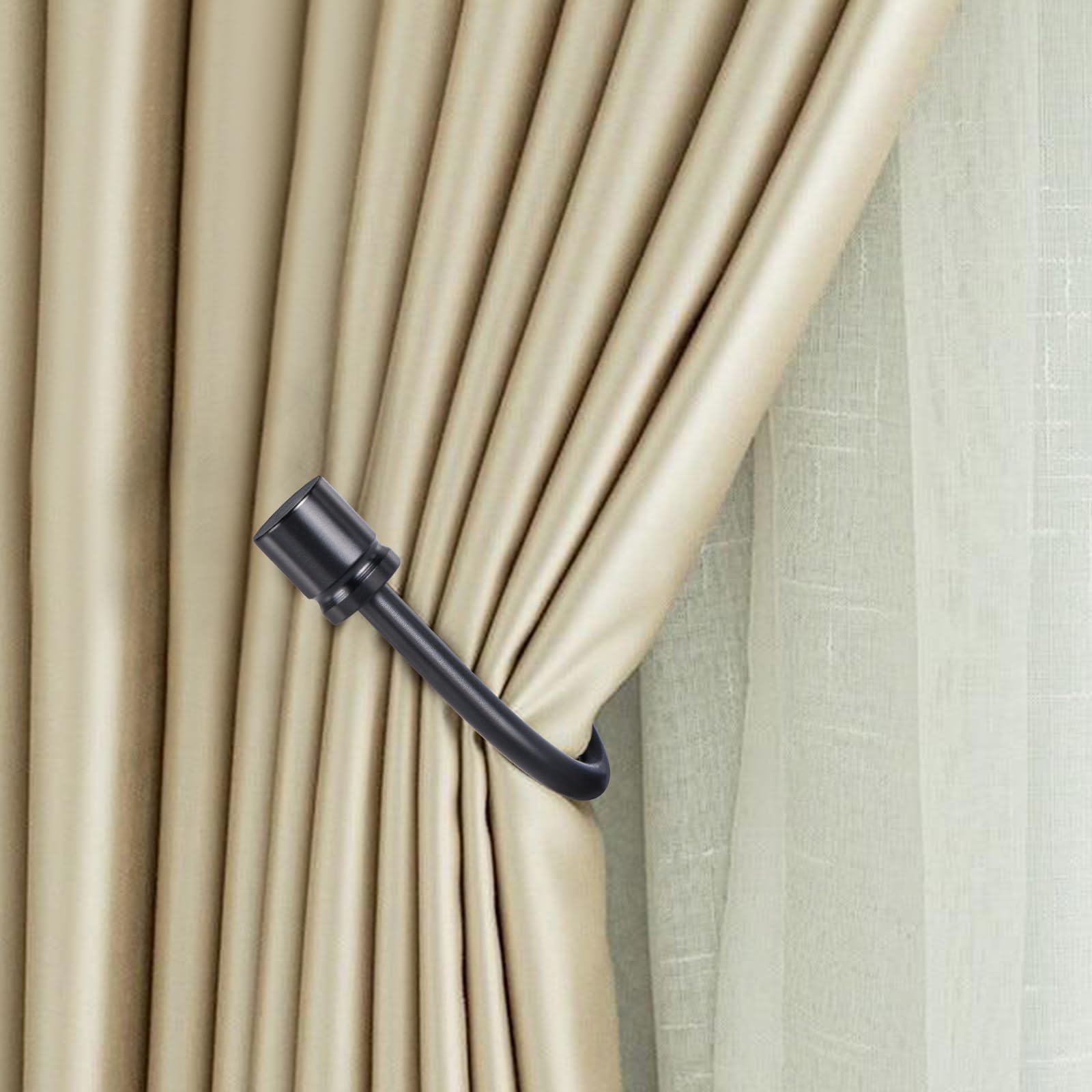 SeptDorf Curtain Holdbacks, Black, 2 Pack, Curtain Tiebacks Wall Mounted Curtain Hooks Holders for Drapes