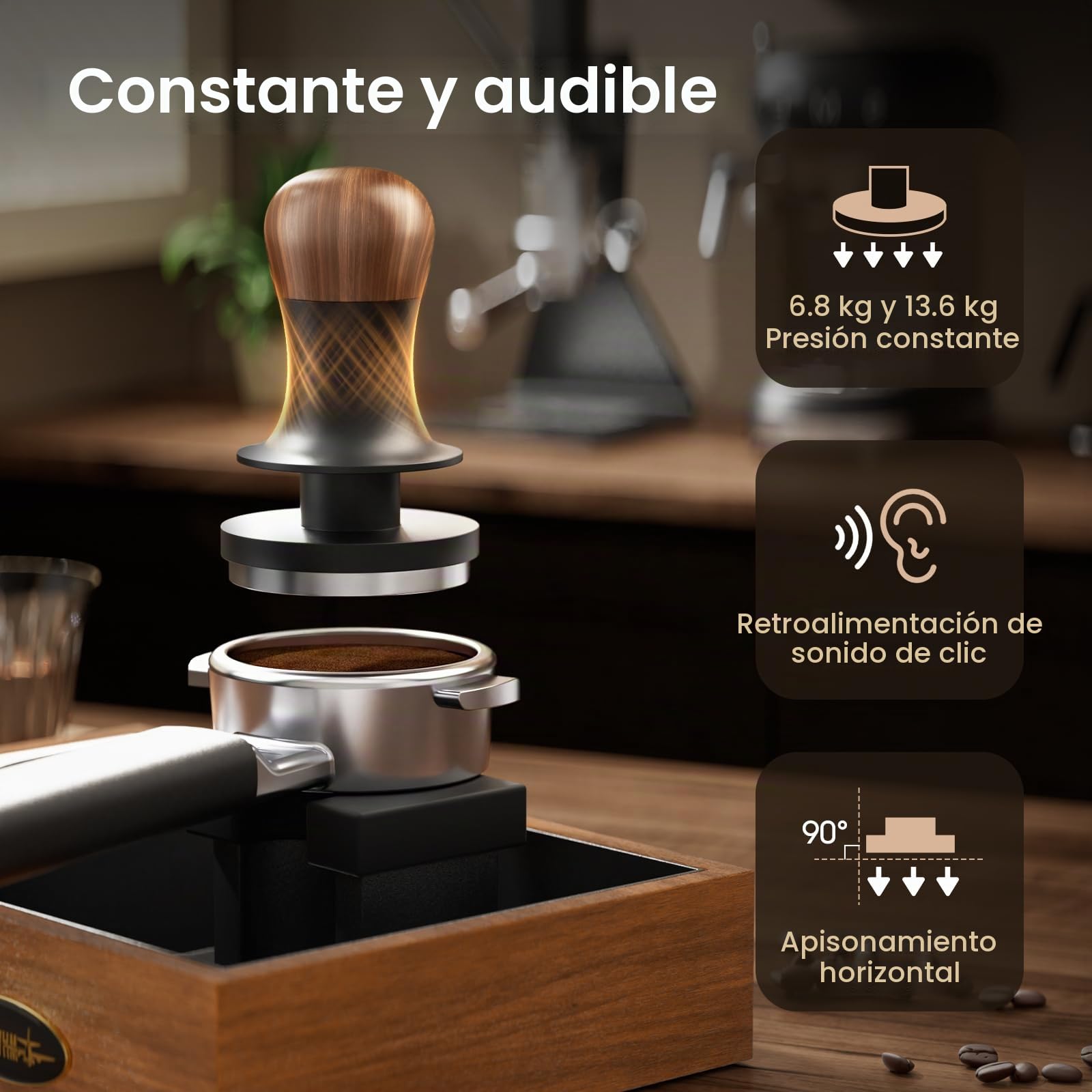 MHW-3BOMBER 15mm Espresso Café Tamper con tres resortes cargados Calibrado Tamper Espresso 6.8kg/13.6kg Espresso Tamper de mano con retroalimentación de sonido T6072T
