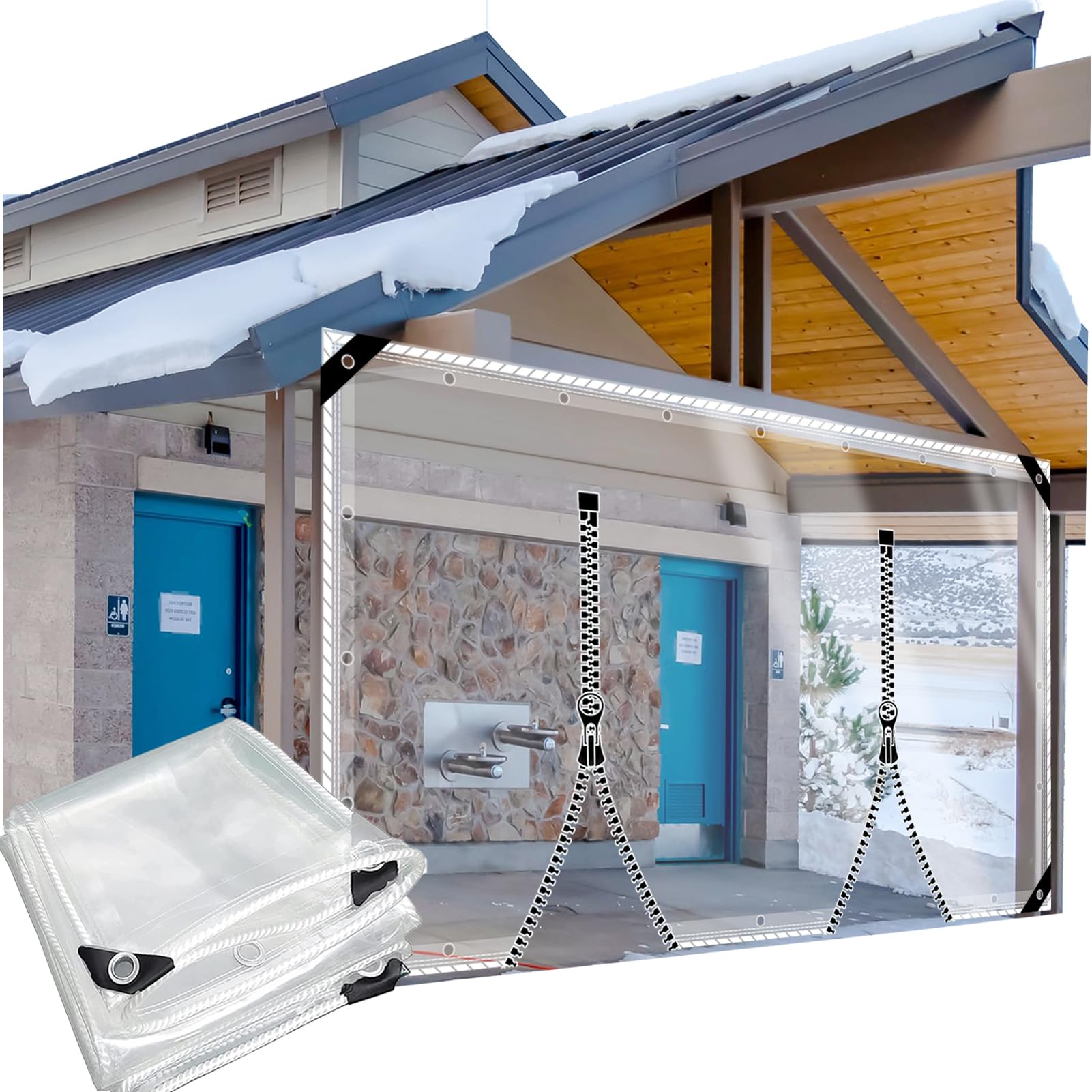 CAQXAQP Clear Heavy Duty Tarpaulin with 2 zip– 600gsm Waterproof Tarp PVC 2mx2.8m with Eyelets – Transparent Gazebo Side Panels for Pergola Garden & Balcony Rain Cover