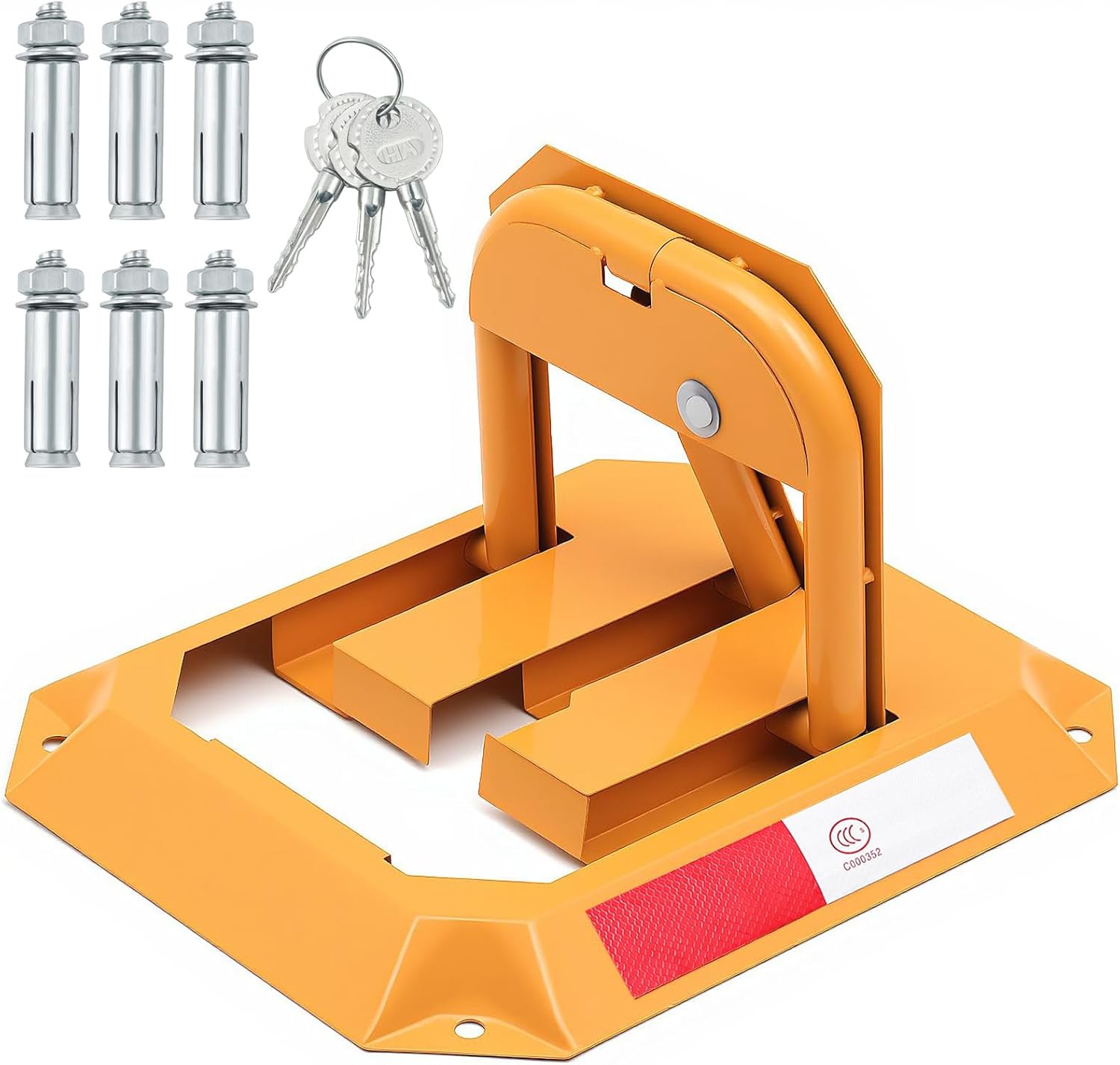 Zonon Folding Parking Barrier Parking Latch Space Lock Car Foldable Park Blocker for Home, Business, Office & Commercial Use, Shopping Malls, Airports, Hotels Contains 6 Screws and 3 Keys