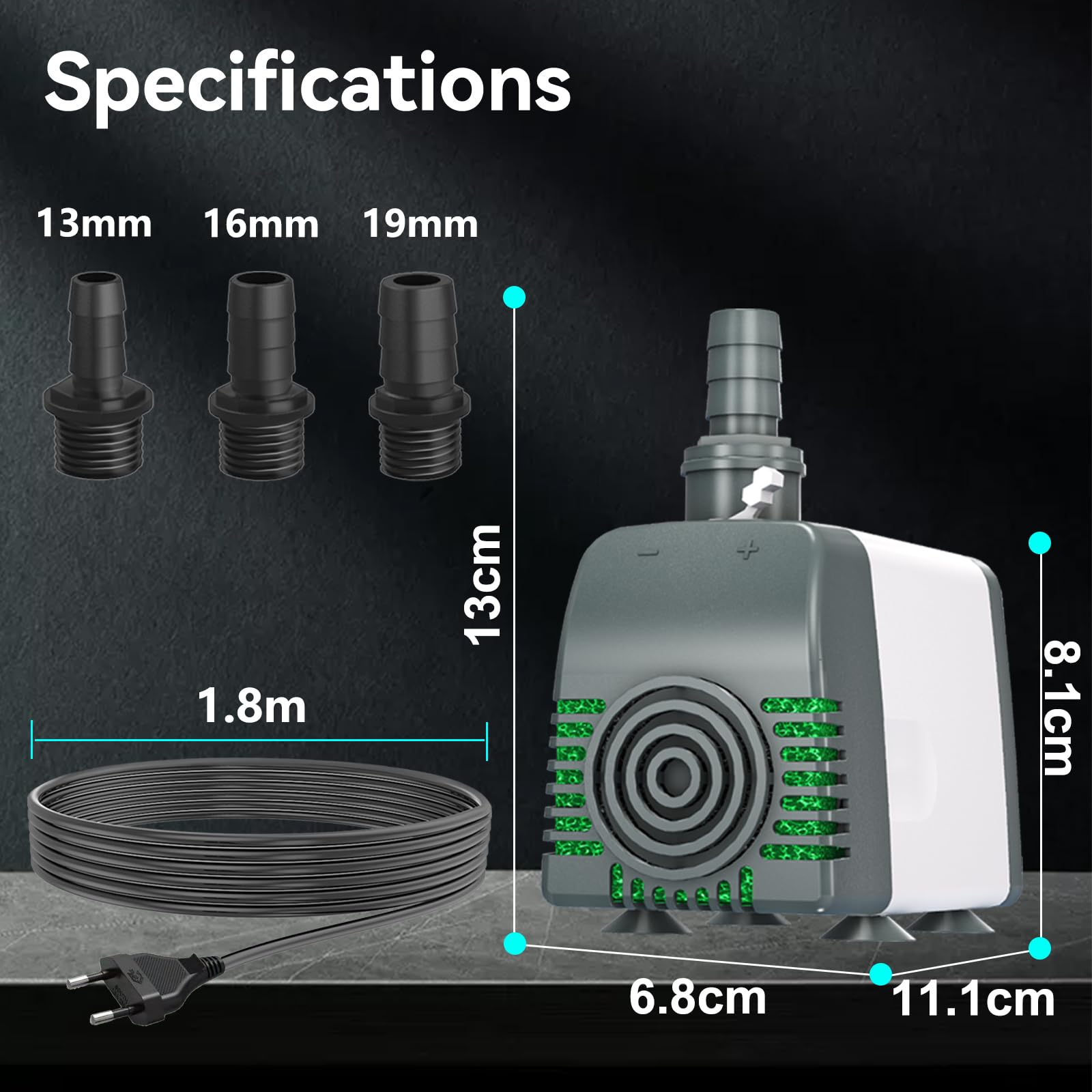 Knifel Springbrunnenpumpe 45W 3500L/H Automatische Abschaltung bei Niedrigwasser Schutz vor überhitzung Funktion Ultra Leise Teichpumpe Wasserpumpen Mit 1,8m Kabel für Brunnen, Hydroponik-Systeme.
