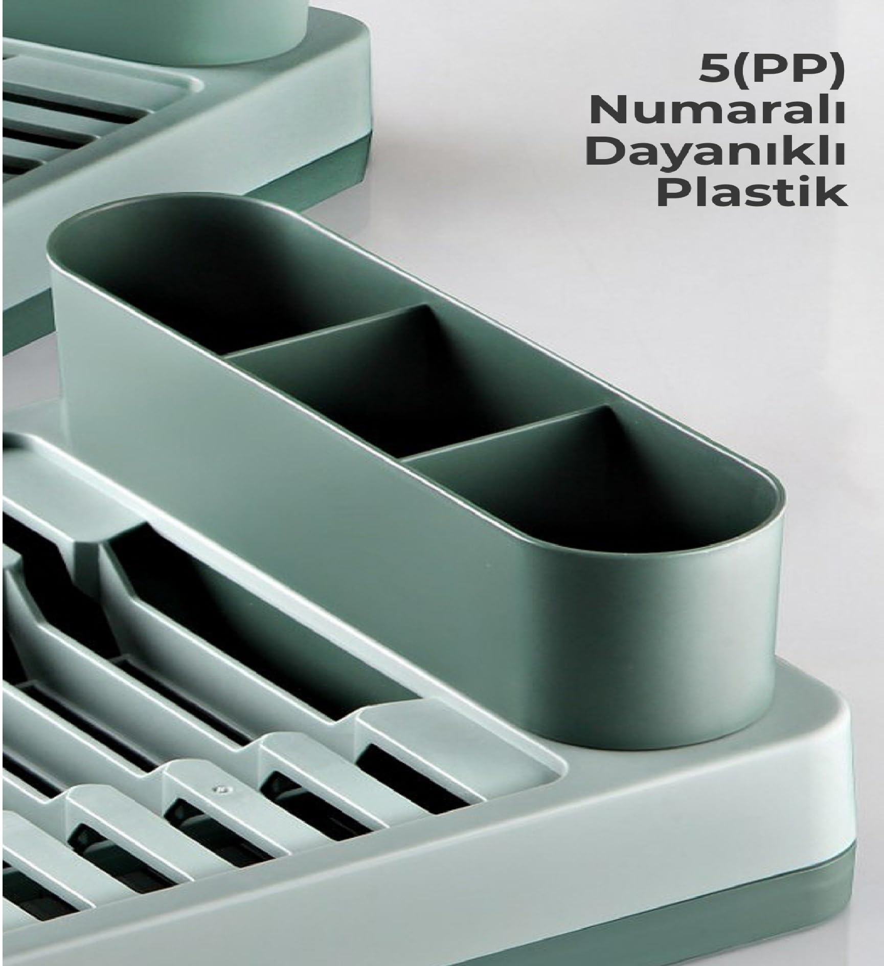 Pratik Tezgah Üstü Bulaşıklık Tabaklık Kurutmalık - Dayanıklı Plastik Çok Bölmeli Mutfak Düzenleyici Organizer, Kaşıklıklı Geniş Bölmeli Bulaşık Kurutma Rafı, 42x26x6 cm (GRİ)