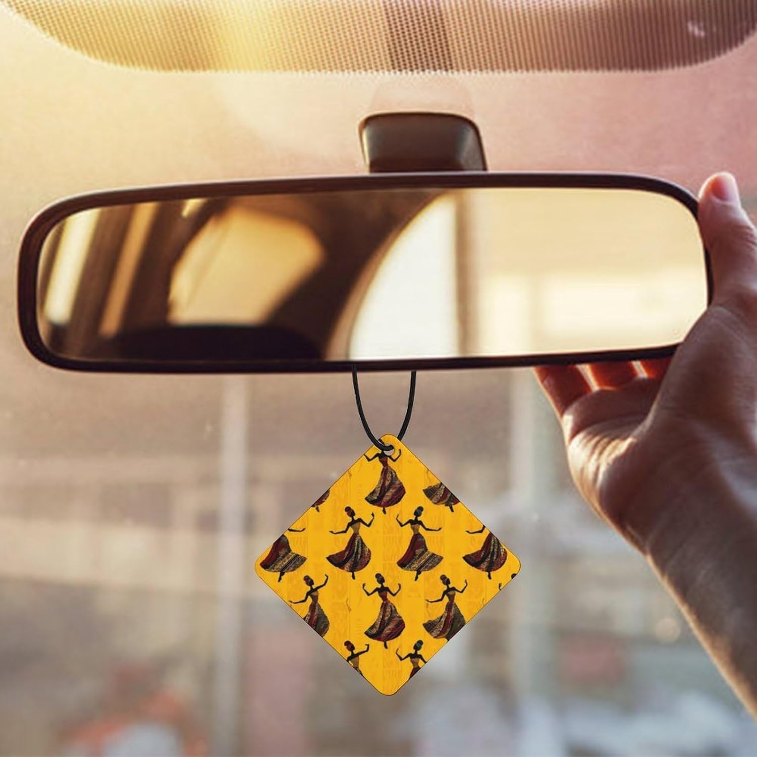 African Afro Woman Dancing Car Air Freshener Cute Hanging Aromatherapy Tablets for Car Home Rhombus