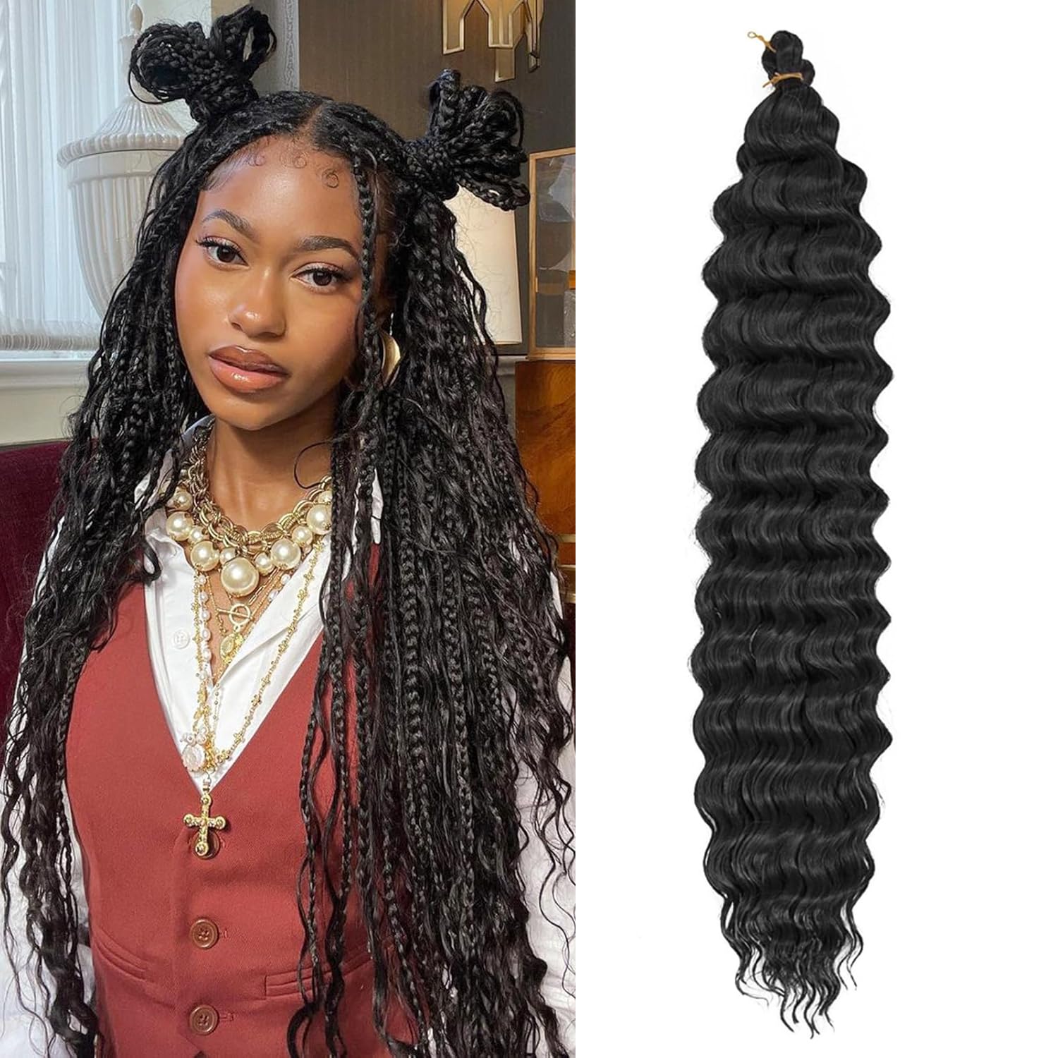 Datanala Ocean Wave Crochet Hair 30 inch Deep Wave Curly Crochet Hair 1pack Long Inch Deep Twist Braiding Hair Extensions Long Braids Deep wave Synthetic hair for Black Women (30inch