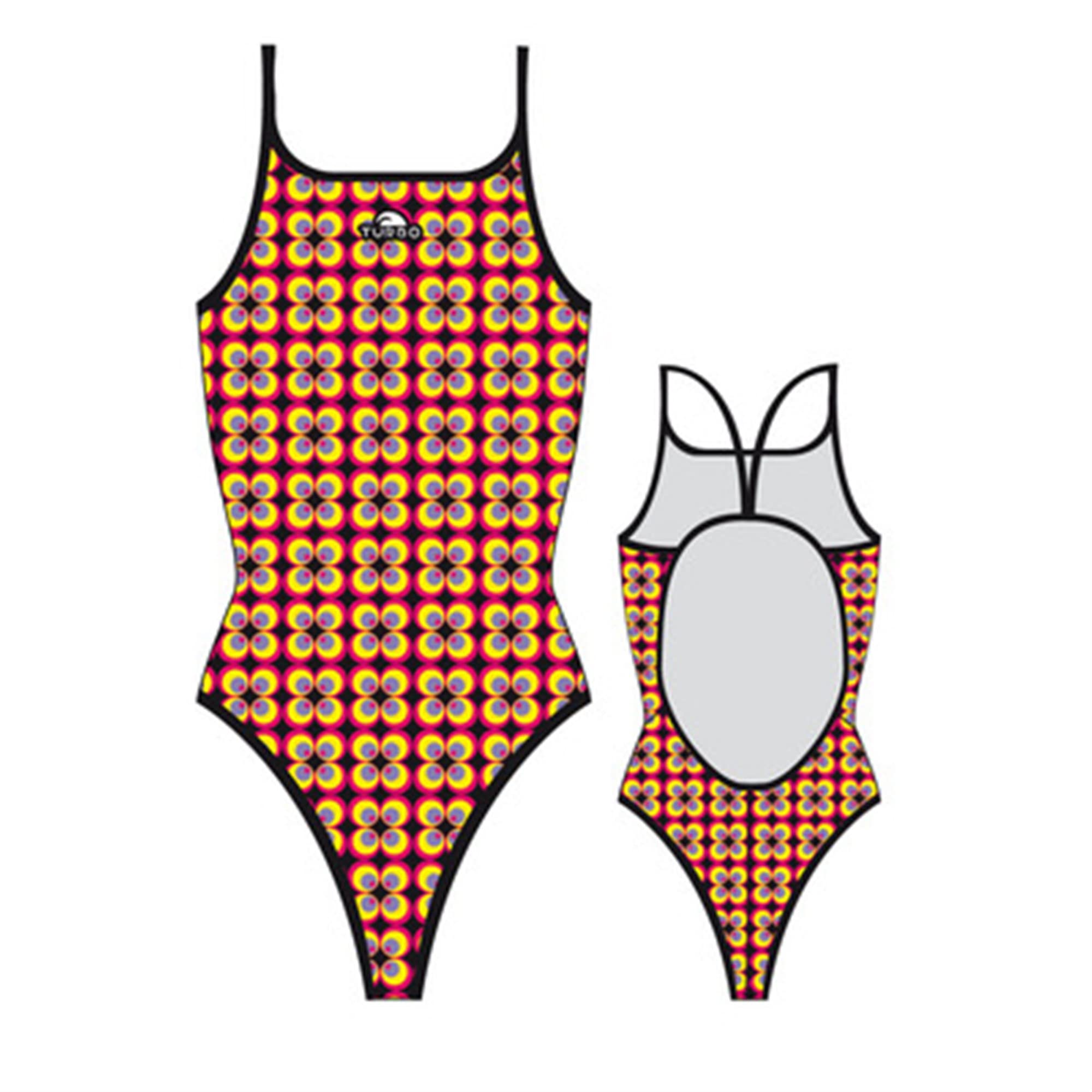 Turbo Swimsuit Nat.Donna Flower 7 (Tirante Fino) di pallanuoto Competizione Nuoto e Triathlon Modello di Vestibilità Comoda, Giallo/rosa, XXL