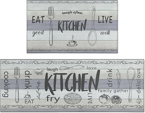 Miniatura 23 de Juego de 2 tapetes de cocina para el suelo, alfombras de cocina de microfibra antideslizantes y lavables, alfombra de pasillo acolchada para cocina