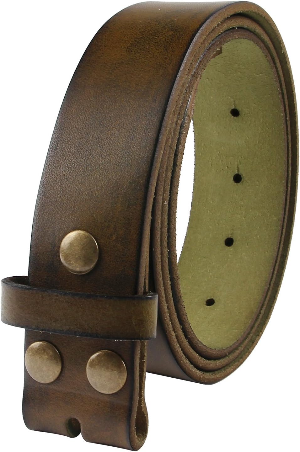 Senmi Mens 100% Genuine Full Grain Leather Belt One Piece Snap On Belt Strap Classic Vintage Style 1.5" (38mm) Wide (36-38, Green)