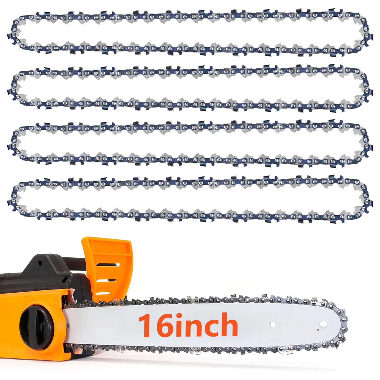 4-Pack Sägekette 16" 3/8" LP für 40cm Schiene, 16" kettensäge kette, 57 Antriebsglieder, 0.050" Gauge(1.3mm), rückschlagsarme Kette, mini kettensäge 16", 16" Mini Stahl Ketten, für alle Maschinentypen