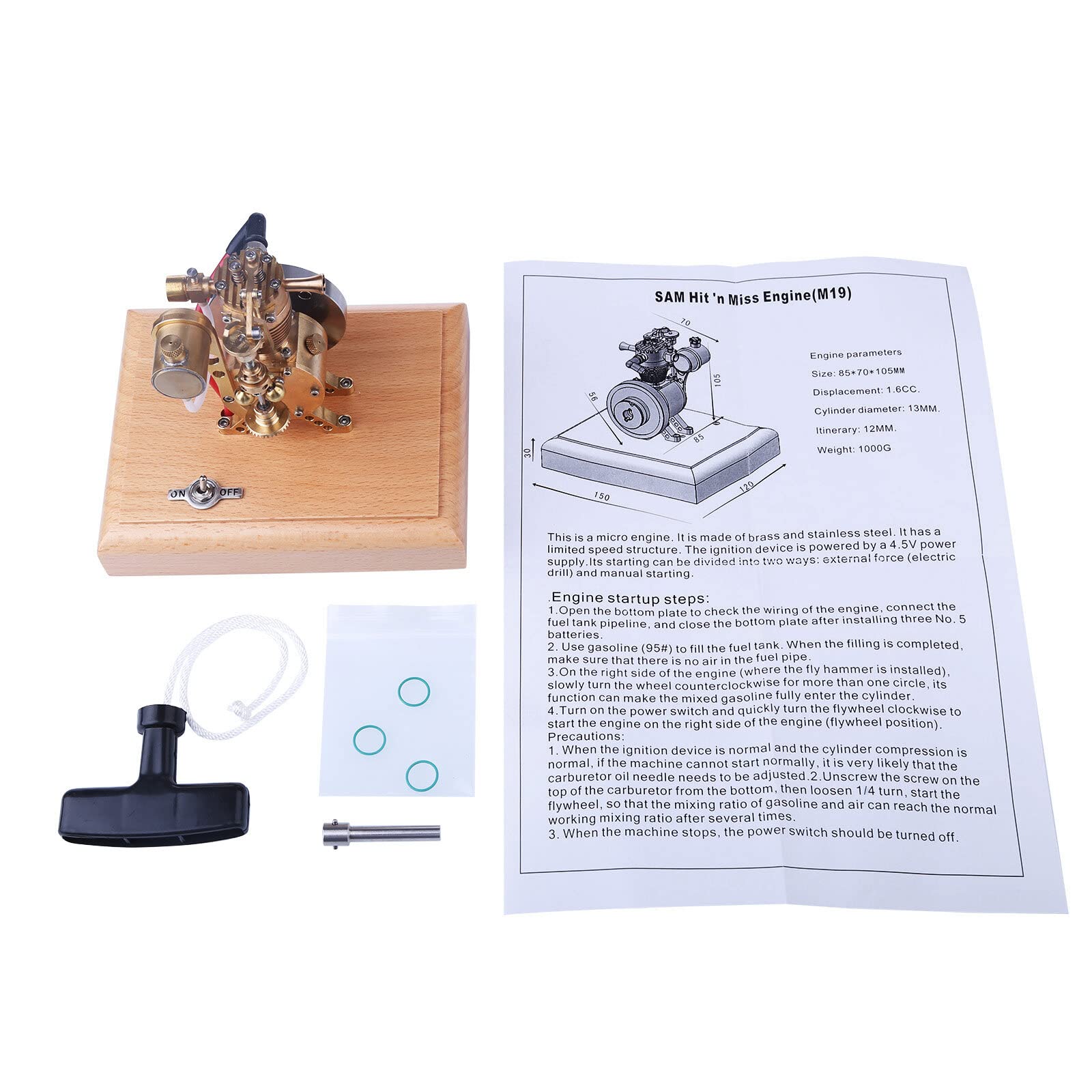 NULA Hit and Miss Motor Modellbausatz – M19 1,6CC Vertikaler 4-Takt-Benzinmotor Mini Verbrennungsmotoren Modellbau mit Fliegendem Ball-Drehzahlbegrenzer Experimentier Spielzeug