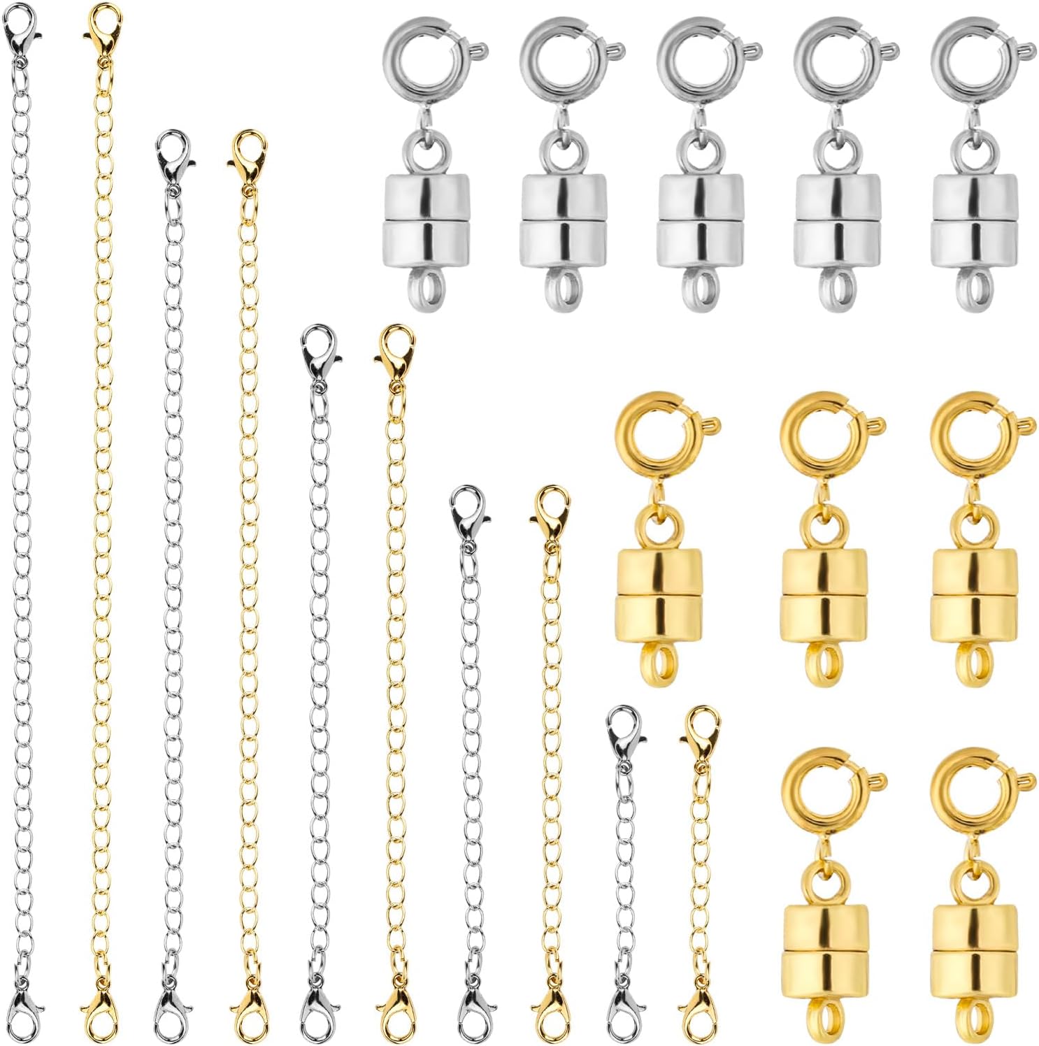 20pcs Necklace Extender & Magnetic Clasp Set, Gold and Silver Chain Extenders with Magnetic Necklace Clasp for Bracelet Jewelry Making