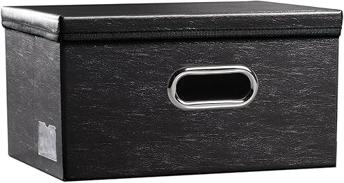 Miniatura 77 de PRANDOM Cajas de almacenamiento apilables grandes con tapas [paquete de 5] contenedores de almacenamiento plegables de tela de cuero, cestas