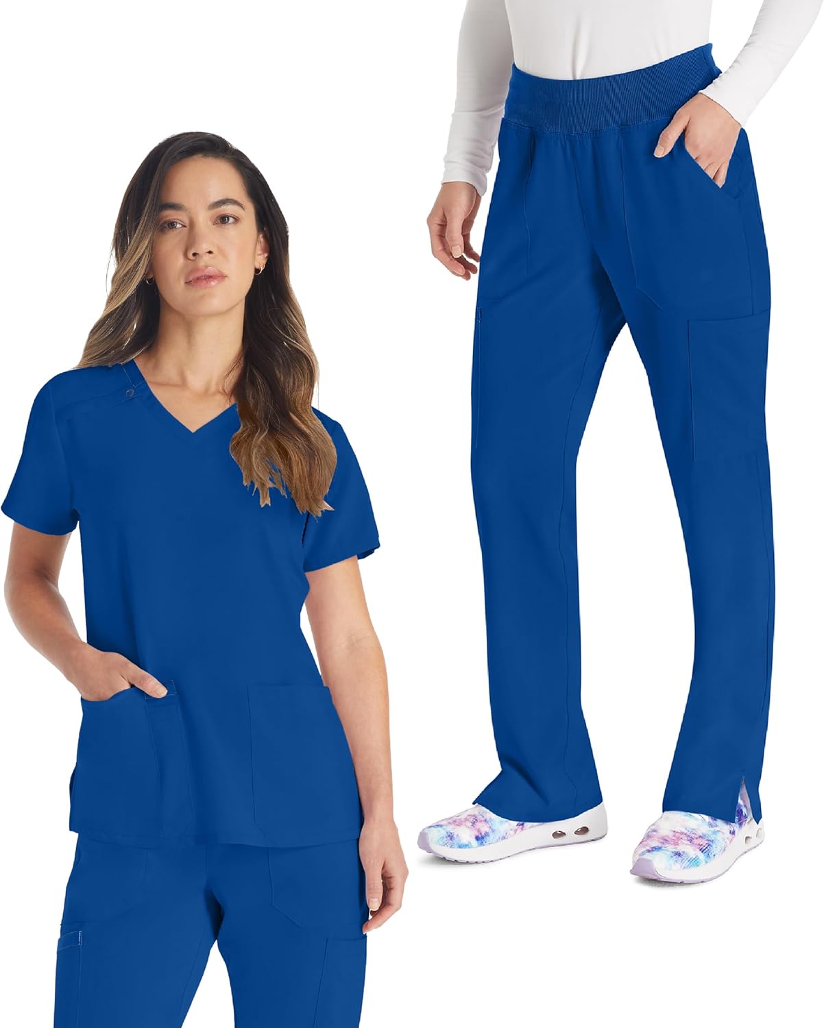 Dickies Scrub Set For Women V-Neck Top DK615 Natural Rise Tapered Leg Pull-On Pant DK005 with 360° Stretch Fabric