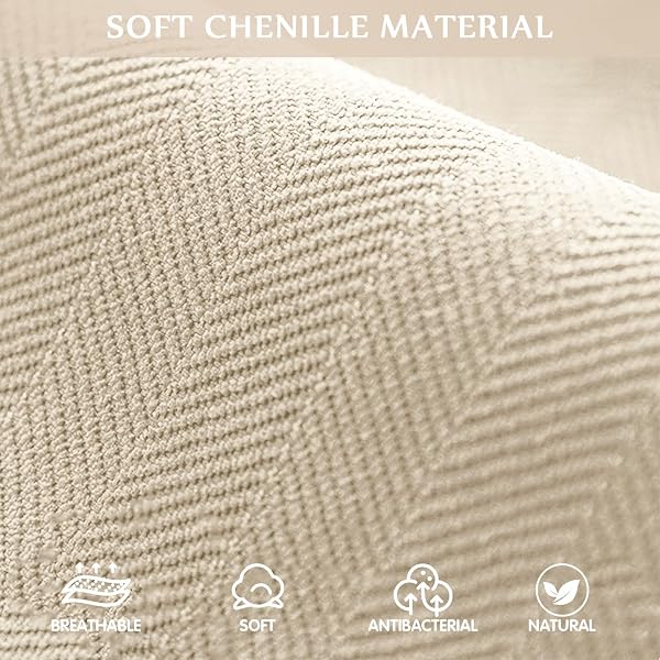 Herringbone Chenille Fabric Furniture Protector Sofa Cover 1 2 3 Seater, Non-Slip Sofa Slipcovers for Corner L Shape, Thick Textured Sofa Cushion Covers Furniture Protector (Beige,70x70cm) - 4