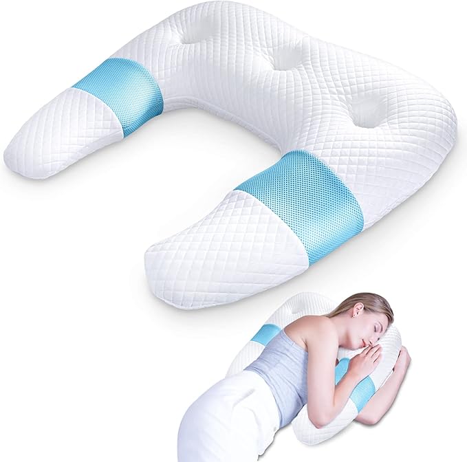 Side Sleeper Pillow, SAHEYER Memory Foam Body Pillow, U Shaped Body Pillow, Ergonomic Fit for