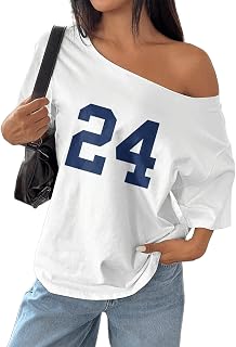 SXV 1pc Loose Off Shoulder Oversized T-Shirt with Number 24 Print Graphic Tees Price In India