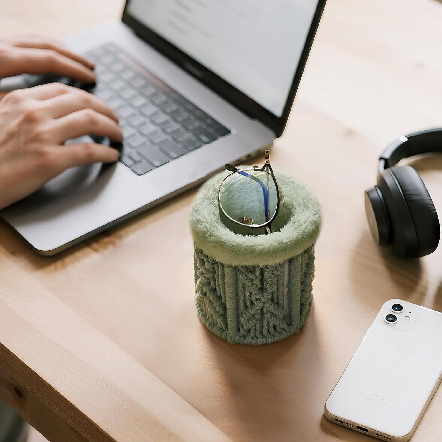 Mkono Glasses Holder for Nightstand Plush Lined Glasses Stand for Multiple Eyeglasses Boho Decor Eyeglass Case for Office - Image 4