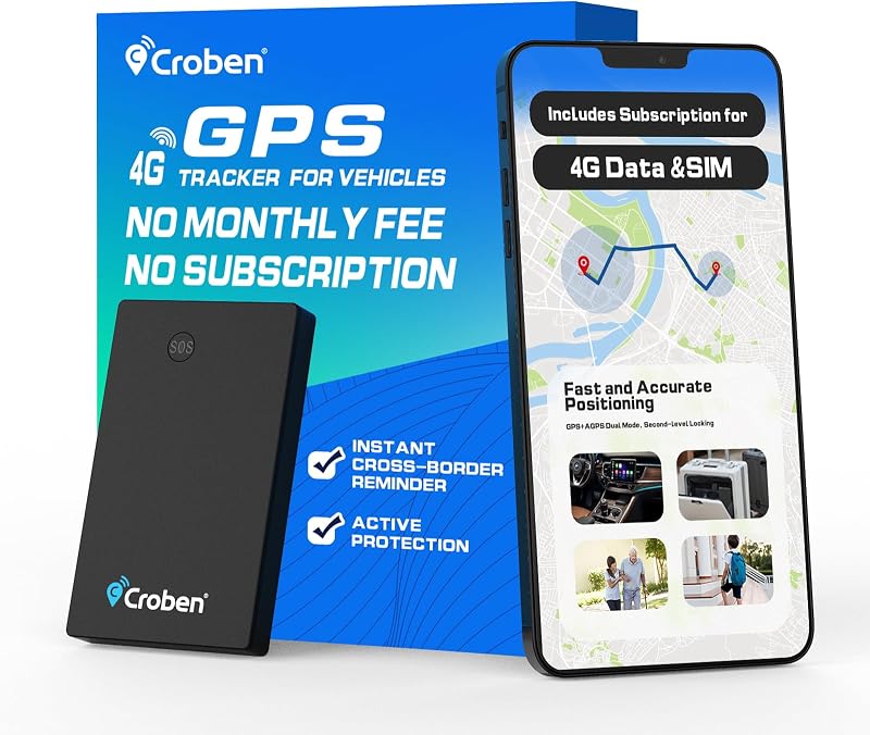 GPS Tracker for Vehicles No Subscription No Monthly Fee,Real-Time Location Car Small Tracker with 4G SIM & Data Included,Long Battery Life,GeoFence,Trip History,Driving Alerts(5 Years)