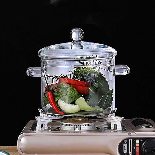 Miniatura 8 de Olla de cristal con tapa de borosilicato con asa y orificio de vapor, ligera para fideos de pasta, sopa, leche, alimentos para bebés (1,4 L)