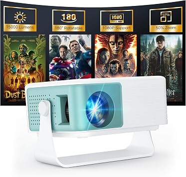 WOLFANG Mini Projector, Home Cinema Projector for Bedroom, Portable 1080P Full HD Supported with Auto Keystone Correction, 50% Zoom & 180  Rotation, Compatible with iOS/Android/Switch/Laptop/TV Stick