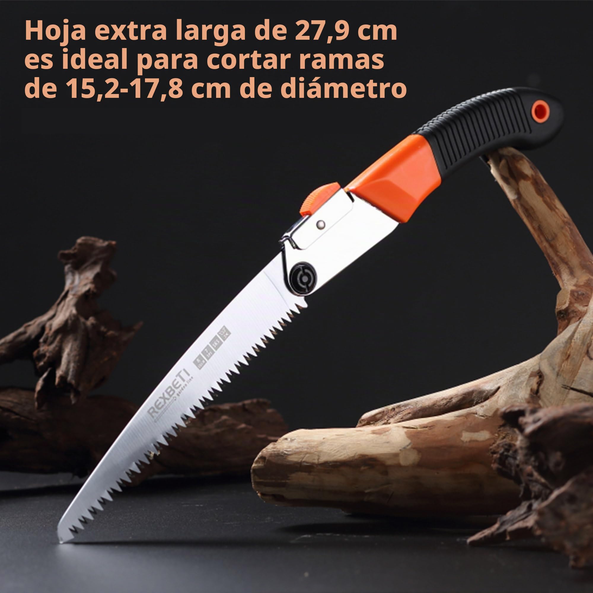 REXBETI Sierra plegable, sierras de mano de hoja extra larga de 11 pulgadas para campamento de madera, sierras de podar de madera seca con dientes duros, acero SK-5 de calidad, regalos para hombres