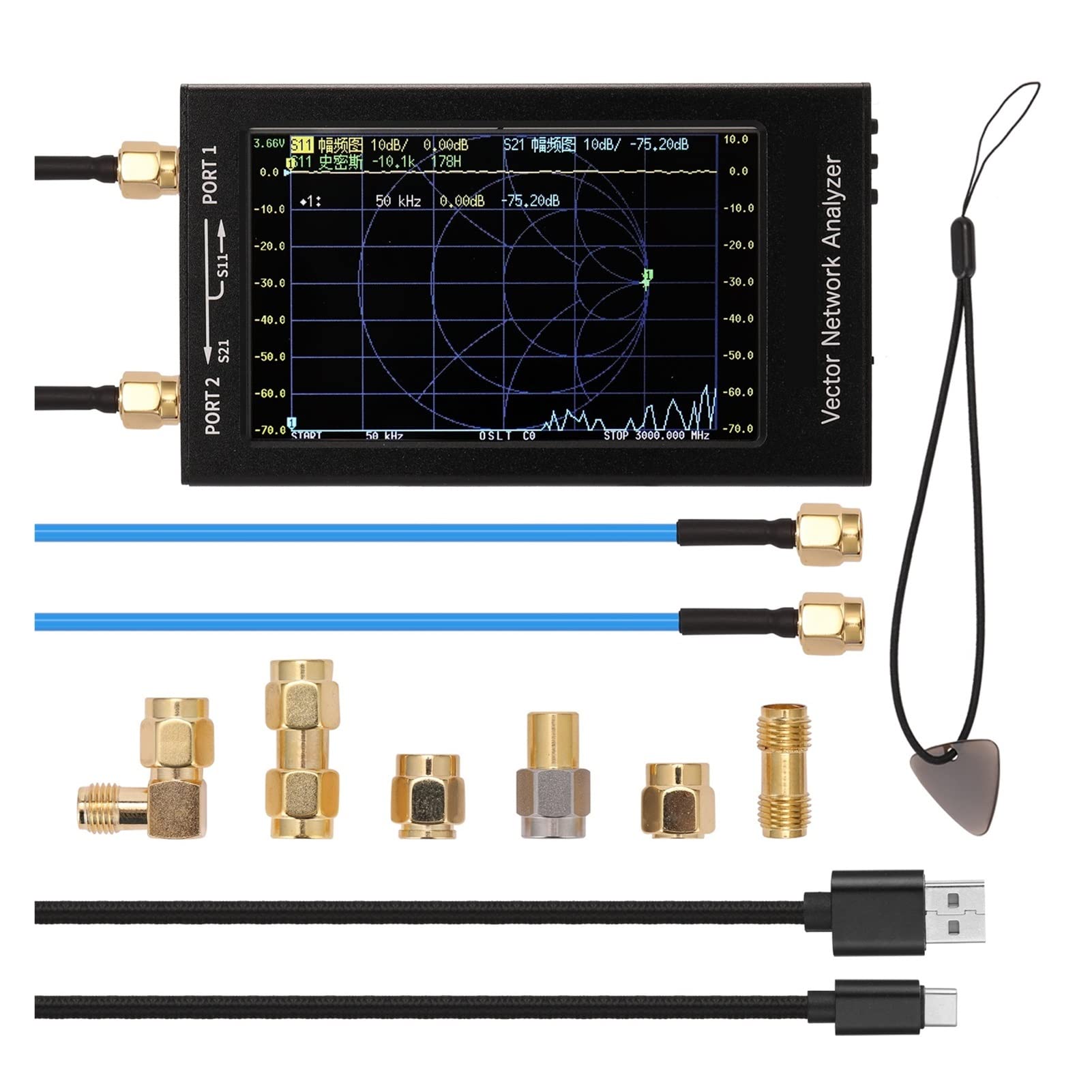 Analizador de Redes Vectorial, 4.3 pulgadas IPS LCD Pantalla 3G Vector Network Analyzer SAA-2N Yaya ovna-f v2 usb Analizador de antenas de onda corta Hf VHF UHF S-A-A-2(4.3 Inch 5000mAh)
