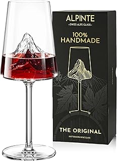 Premium Weinglas (1er), Handgefertigtes Borosilikatglas mit bergen drin, Spülmaschinenfest, Weißweinglas, Rotweinglas, Cocktail glas