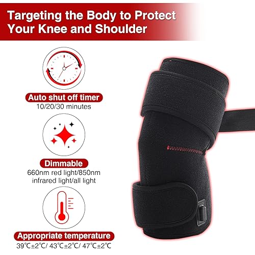 Miniatura 4 de JOBYNA Luz roja de 660 nm y terapia de luz infrarroja cercana 850 para aliviar el dolor de rodilla, almohadilla térmica de piernas con 3