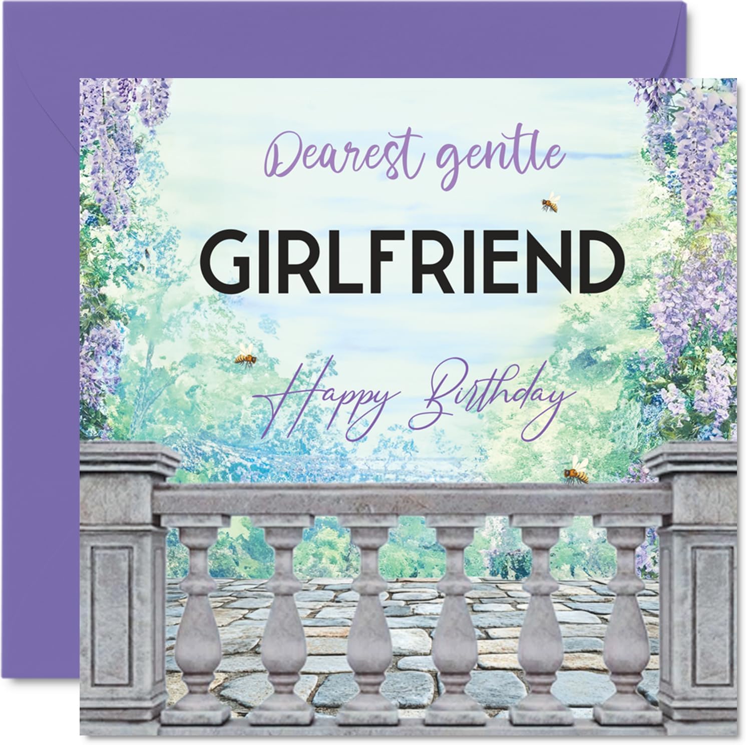 Stuff4 Romantic Birthday Card for Girlfriend - Charming Floral Artwork with a Romantic Twist - Serene WaterColor Blooms and Soft Hues - 5.7 Inch Square, Envelope Included