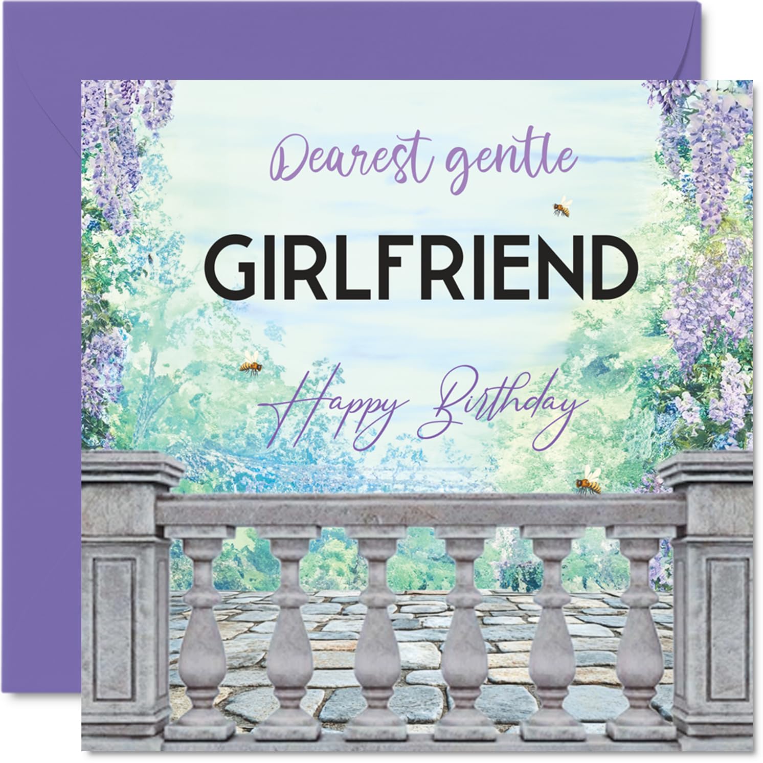 Romantic Birthday Card for Girlfriend - Charming Floral Artwork with a Romantic Twist - Serene Watercolour Blooms and Soft Hues - 145mm Square, Envelope Included