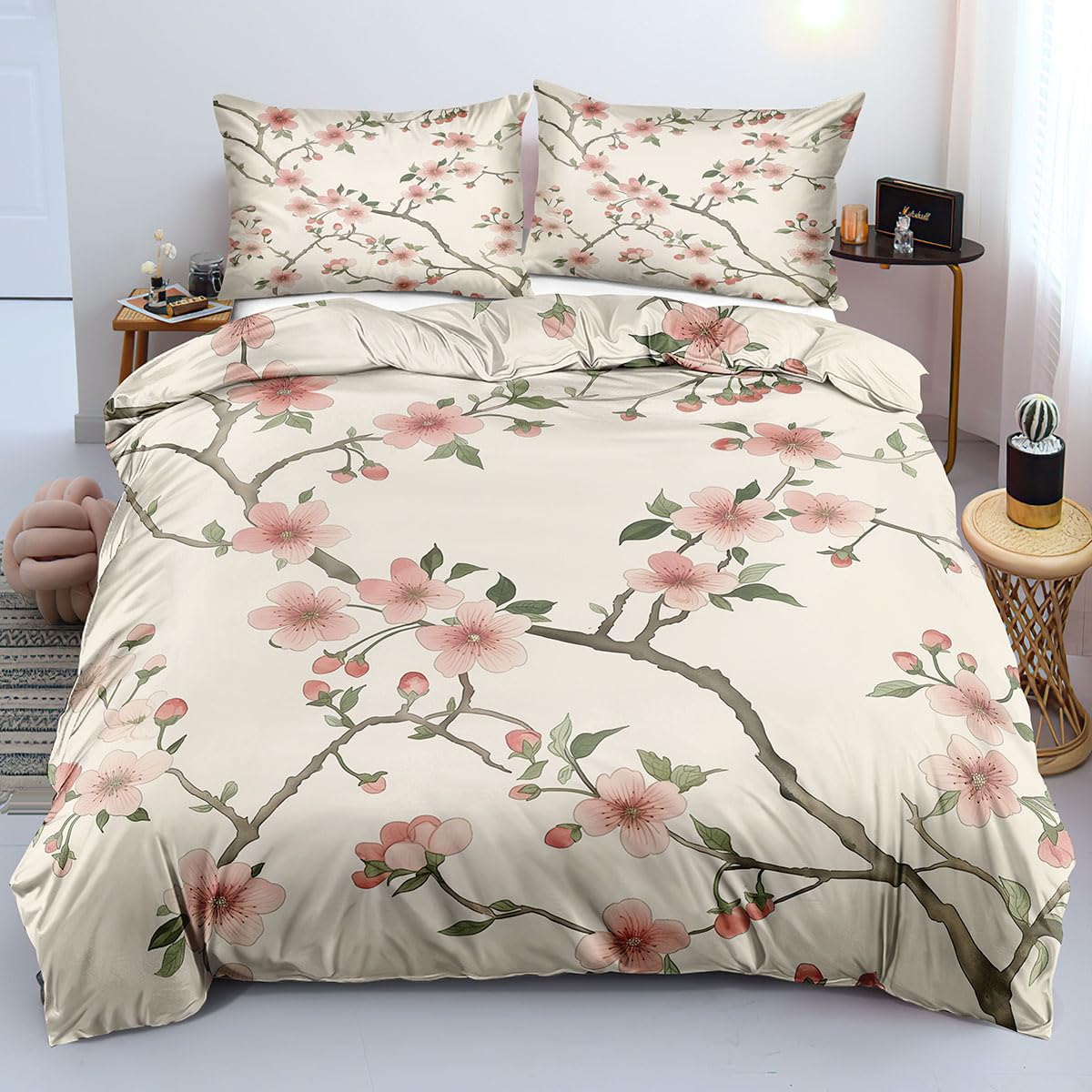 Parure de lit fleurs de cerisier rose pour transformer votre chambre en un jardin japonais