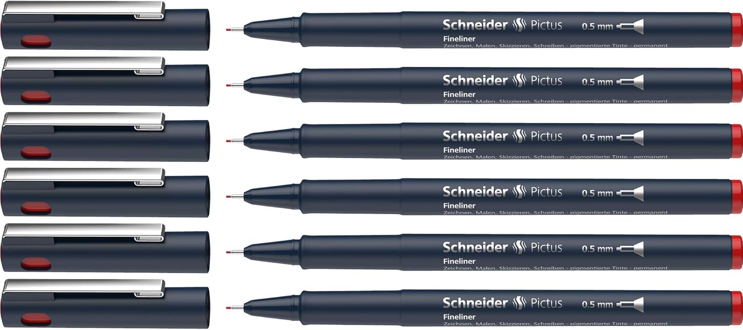 Schneider Pictus Fineliner Pens Line Width 0.5 mm Pack of 6 Red
