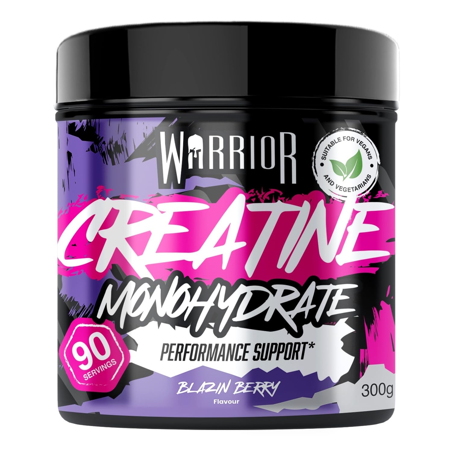 Warrior Creatin Monohydrat Pulver 300 g (100 Portionen) – Reines Kreatin Monohydrat, Creatine Monohydrate Pulver für Muskelaufbau & Kraft, Mikronisiertes Creatin Pulver, vegan – Blazin Berry