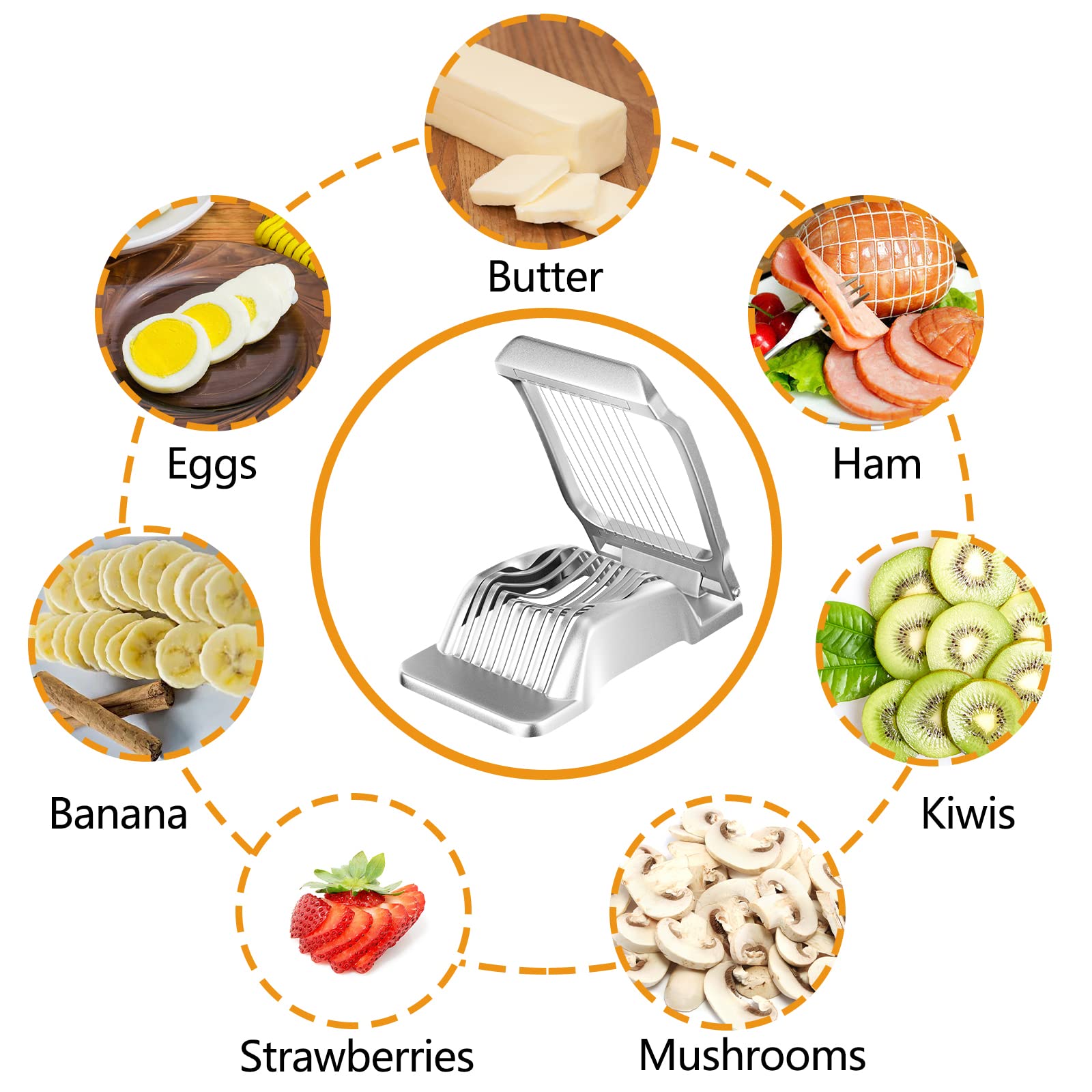 Newpop Cortador Huevos Duros aluminio, corta huevo cocidos profesional Apto Para Lavavajillas, alambres de corte de huevos, tensión individual y estable para Huevos, Kiwi, Fresas, Alimentos Blandos